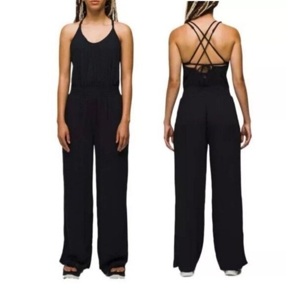 🌻NEW w.tags prAna MEDIUM Black Fernie Wide Leg Jumpsuit - Picture 1 of 11